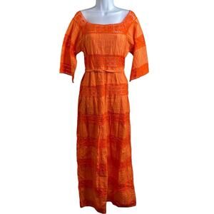 Farfalla Vintage Brooklyn Orange Crochet Mexican Maxi Dress Est. Size M Boho